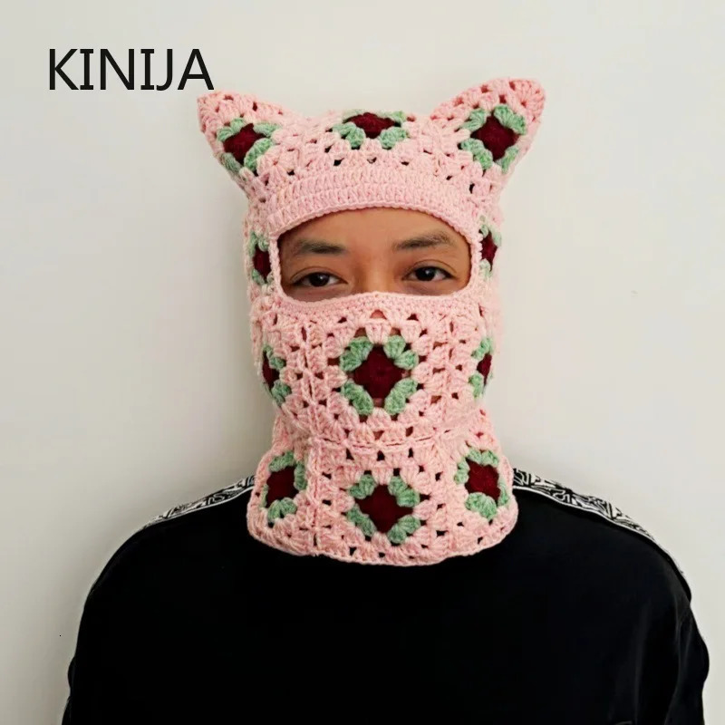 Colorful Handmade Beanie Hat Full Face Cover Mask Hat Balaclava Hat Y2K Harajuku Punk Gothic Knitted Cap Winter Women Men Cold 251014