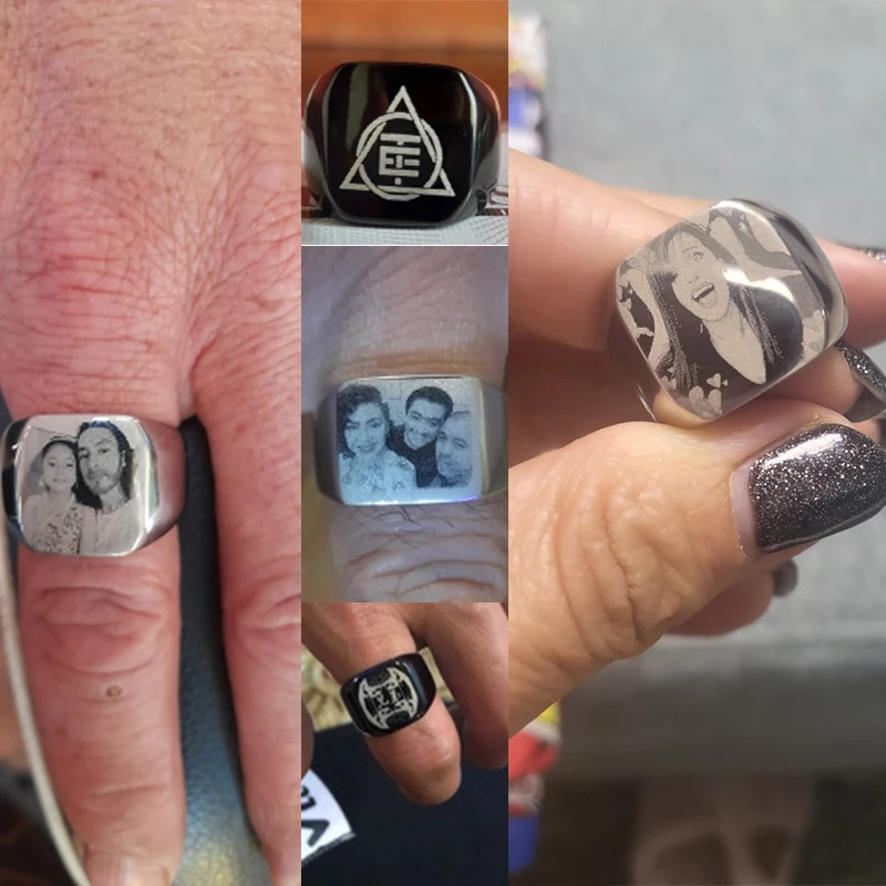 Customized Engraved Name Po Ring For Men Women Stainless Steel Square Width Personalized Family Lovers Jewelry Gift 251008