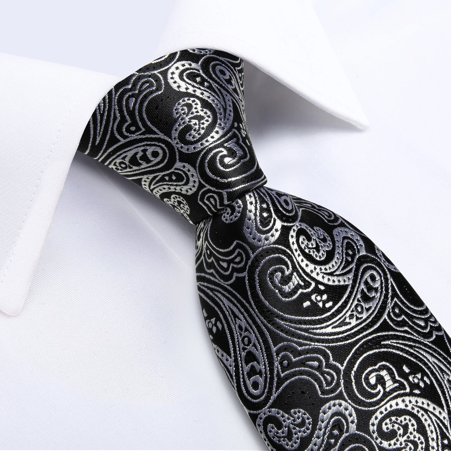 Black And Silver Paisley Floral Mens Ties Gray Blue Pink Wedding Accessories Neck Tie Set Handkerchief Cufflinks Gift For Men 251014