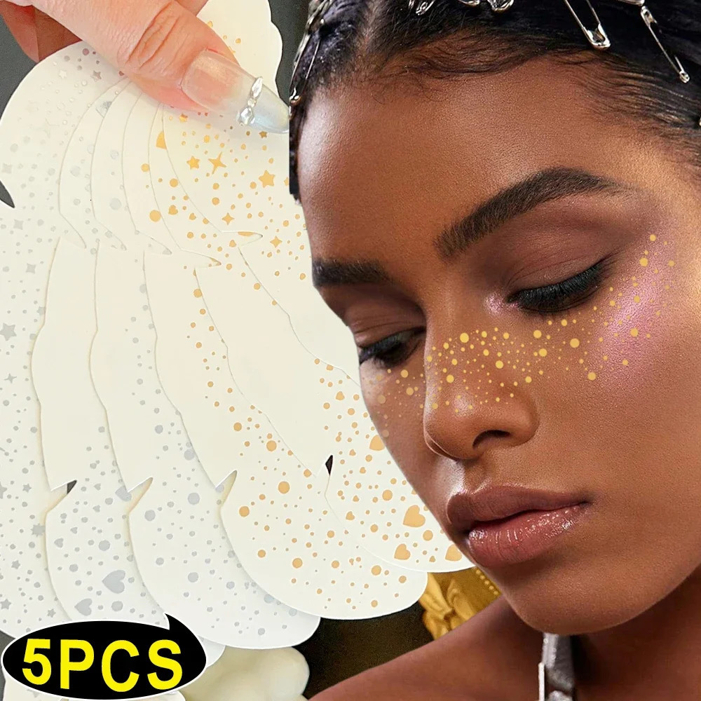 5PCS Glitter Skincare Freckles Face Tattoos Waterproof Glittering Star Freckle Stickers Lasting Bright Face Makeup Party Patch 251015
