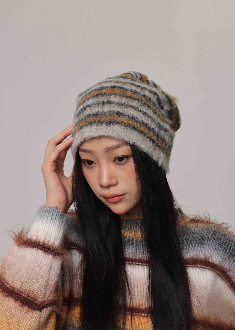 Striped Knitted Beanies Hats For WomenMen Winter Plush Warm Skullies Hat Unisex Outdoor Coldproof Ski Ear Protection Caps Gorro 251014