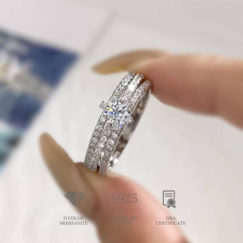 Wholesale 925 Sterling Silver White Gold Plated Gra 5mm Diamond Moissanite Wedding Ring Set Tennis Band Women Fine Jewelry
