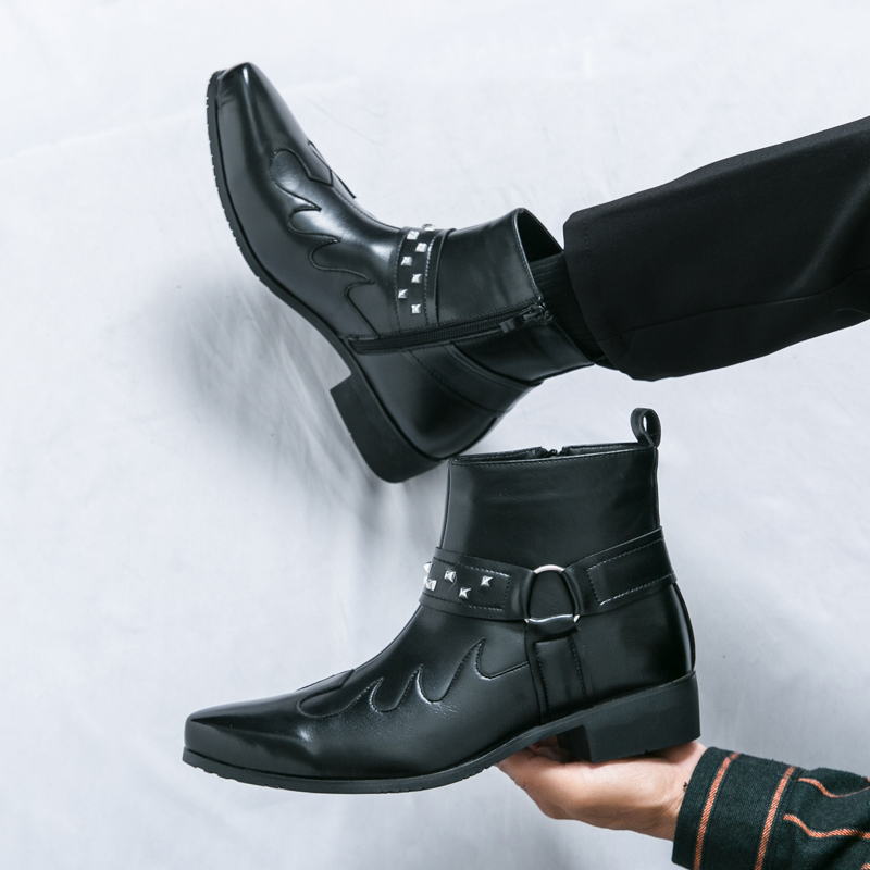 92347- Men's pointed leather boots new fashion trend Martin men's boots personalized boots street trendy boots