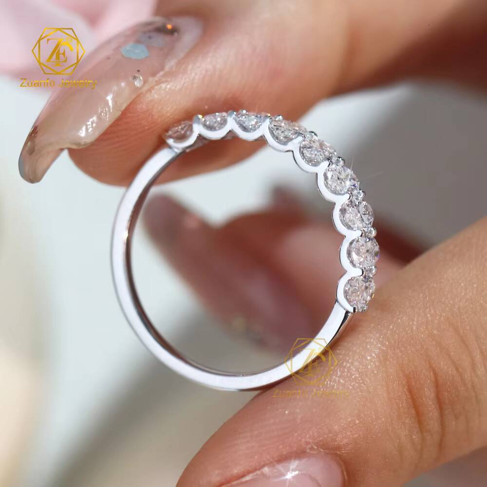 14K Solid Gold Moissanite Diamond Ring 3x5mm Oval Shape Moissanite Elegant Half Band Ring Moissanite Rings