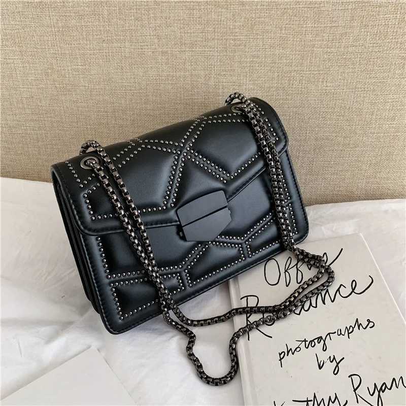 Yogodlns Vintage Rivet Chain Small Shoulder Bags For Women Flap PU Leather Fashion Small Square Crossbody Bag Designer Handbag Z251018