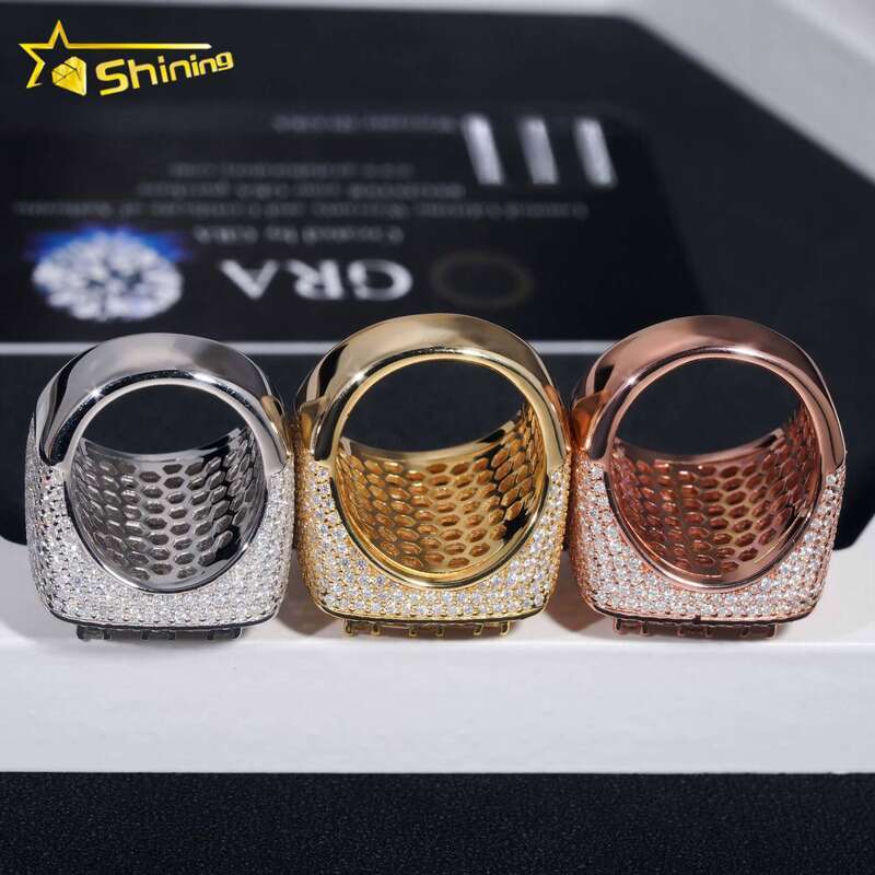 Pass Tester Ice Out Pure Silver Gold Plated Rapper Jewelry VVS Silicon Stone Hip Hop Ring