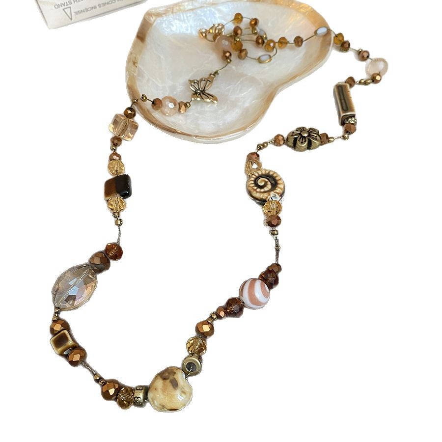 Butterfly Flower Ceramic Heart Artificial Crystal Necklace High-End Autumn Winter Sweater Chain Women's Niche Jewelry