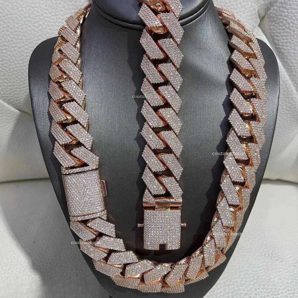 Pendant Necklaces Hip Hop Rapper Sier 20mm Wide 4 Rows Vvs Moissanite Full Iced Out Cuban k Chain Necklace
