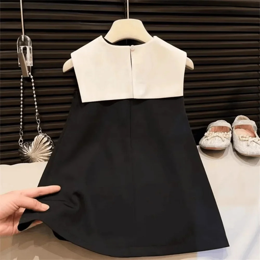 Korean Version Black Sleeveless Kids Clothes Summer Bow Decoration Girls Dress Birthday Party Princess Dresses 27 Years Old 251014