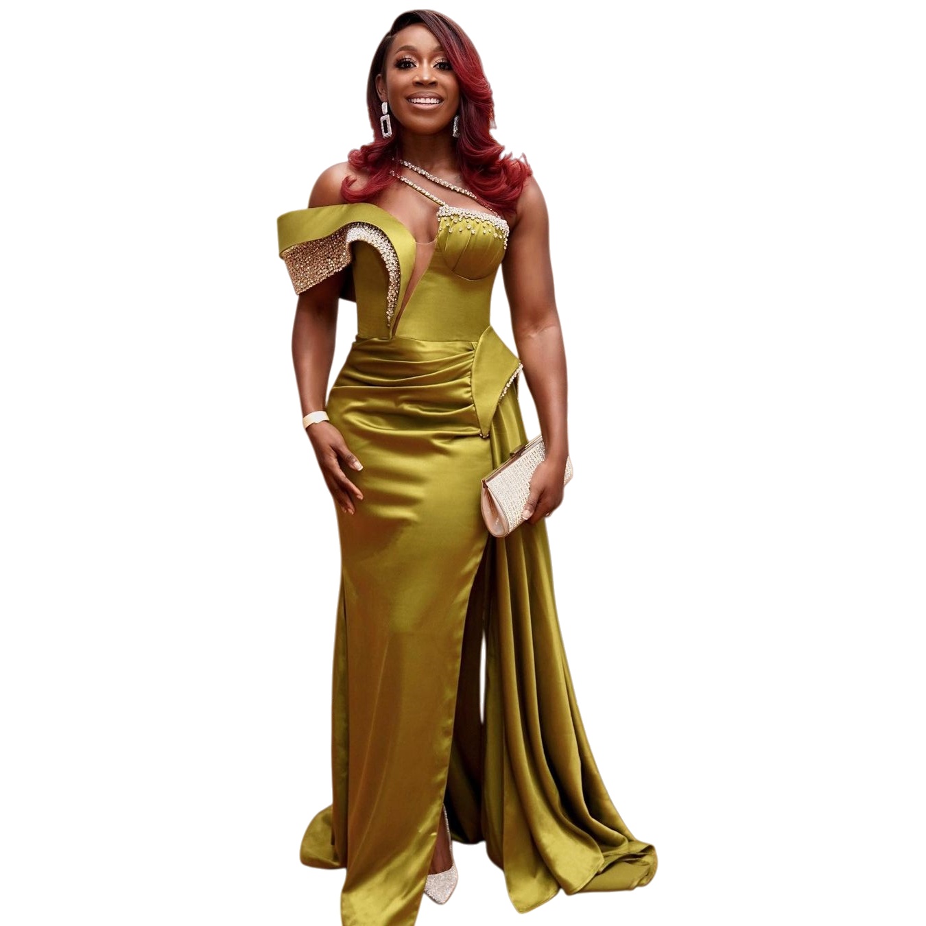 Aso Ebi Straight Gold Prom Dresses 2025 One Shoulder Crystals Satin Evening Formal Party Second Birthday Engagement Gowns Plus Size Dress For Special 