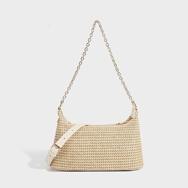 Luxury Brand Designer Bag Women's Straw Woven Single Shoulder Chain Small Bag Chain Summer Essential Casual High-Quality Bag Single Shoulder Unde