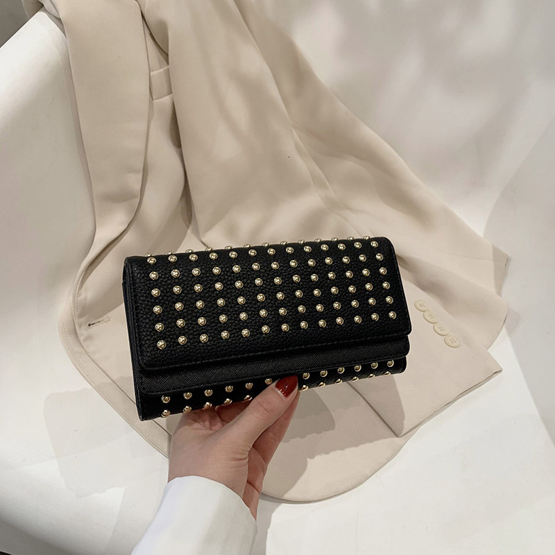 Luxury Brand Designer Bag New Punk Style Rivet Double-Layer Clutch Short And Long High-End Feel 70% Off Women's Wallet Card Holder