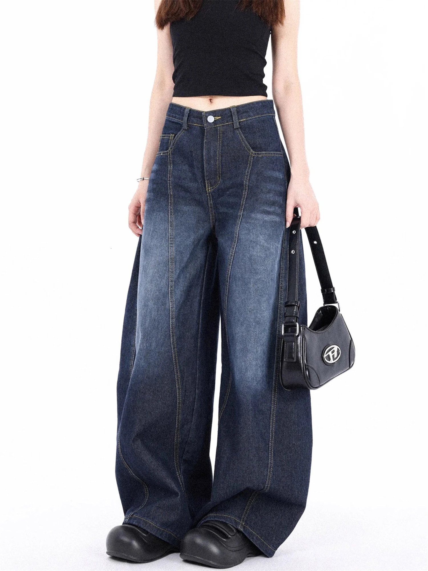 Y2K Womens Vintage Baggy Wide Leg Jeans High Waist Loose Denim Pants With Back Letter Embroidery Streetwear Trousers 251014