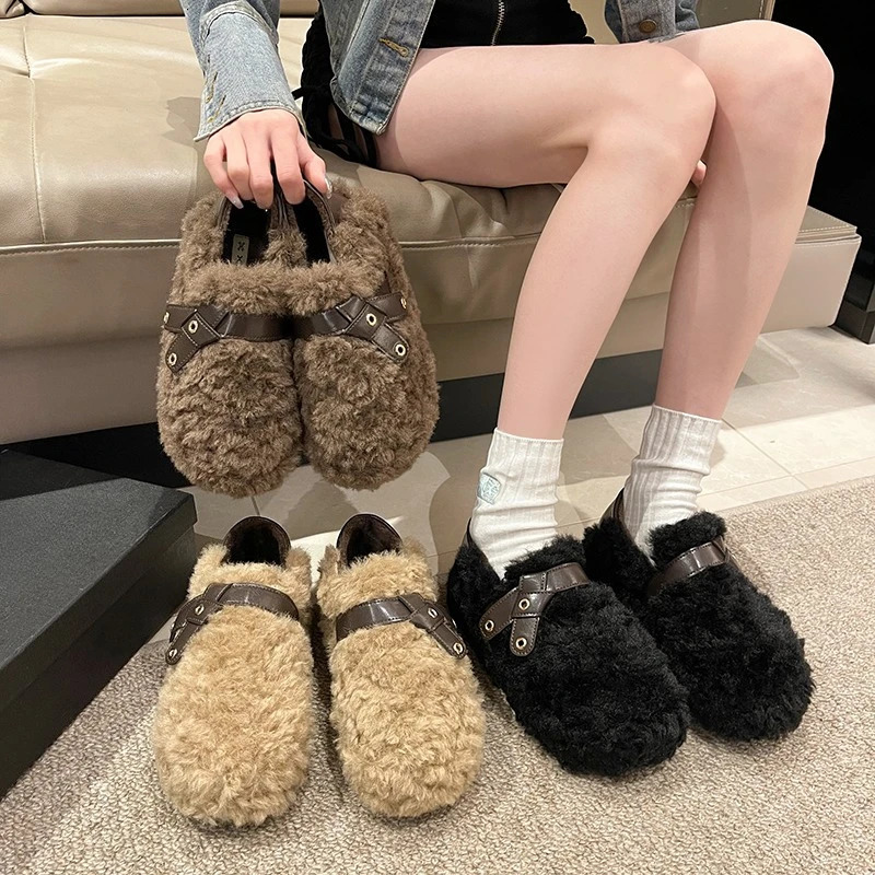 Womens Winter Footwear Warm Ladies Causal Cotton Shoes Furry Hairy Soft Versatile Women Fashion Black Plush Flat Shoes 251013