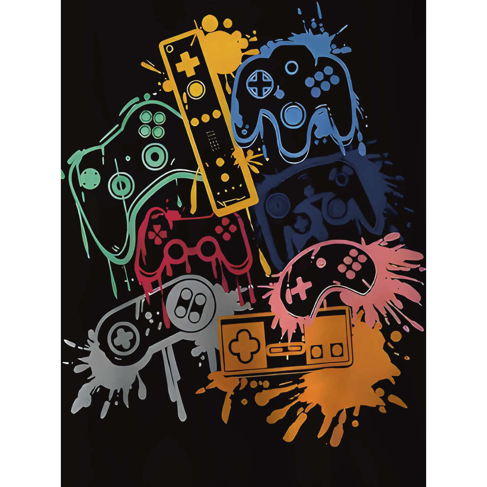 Men's Gaming Graphic - Retro Controller Design Sweatshirt In Black With Neon Splatter, Hine Washable Pullover Hoodie For Gamers, Casual Winter &