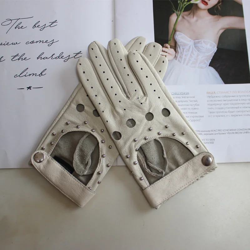 Womens Sheepskin Gloves Thin Unlined Rivet Style Colored Driving Leather Gloves 251015