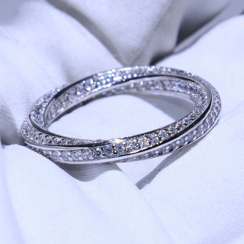 Drop Shipping High Quality Jewelry Real 100% Pure Sterling Sier Pave White Sapphire CZ Dia Party Eternity Wedding Band Ring
