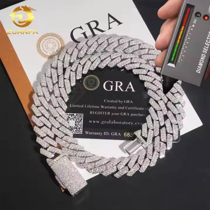 New Stocks Promotion Hip Hop Jewelry 925 Sterling Silver 13mm 2 Rows Iced Out VVS Moissanite Diamond Miami Cuban Necklace