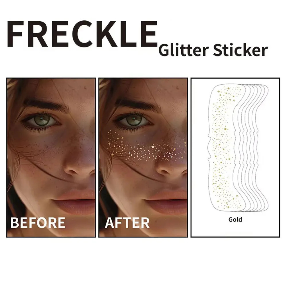 6pcs Silver Glitter Fake Freckle Tattoo Stickers for Face Makeup Waterproof Gold Temporary Tattoos for Women Holiday Music Party 251015