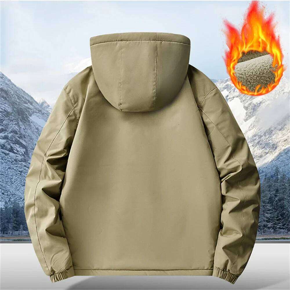 8Xl Outdoor Sports Windproof Waterproof Workwear Jacket Thickened Warm Hooded Jackets Men Fleece-Lined Epaulette Trench Coat