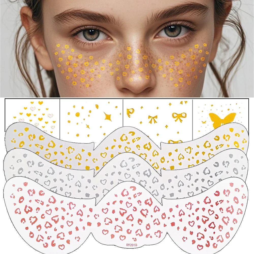 3Pc Metallic Freckles Makeup Patches Waterproof Temporary Tattoo Stickers for Christmas Face Makeup Stars Snowflake Fake Freckle 251015