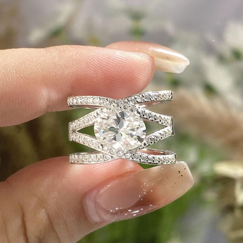 MT GRA 2CT Oval Moissanite Ring Exquisite Multi-Layer Cross Design Wedding Engagement Ring Women's Jewelry Gem Diamond Ring 925 Sterling Silver H