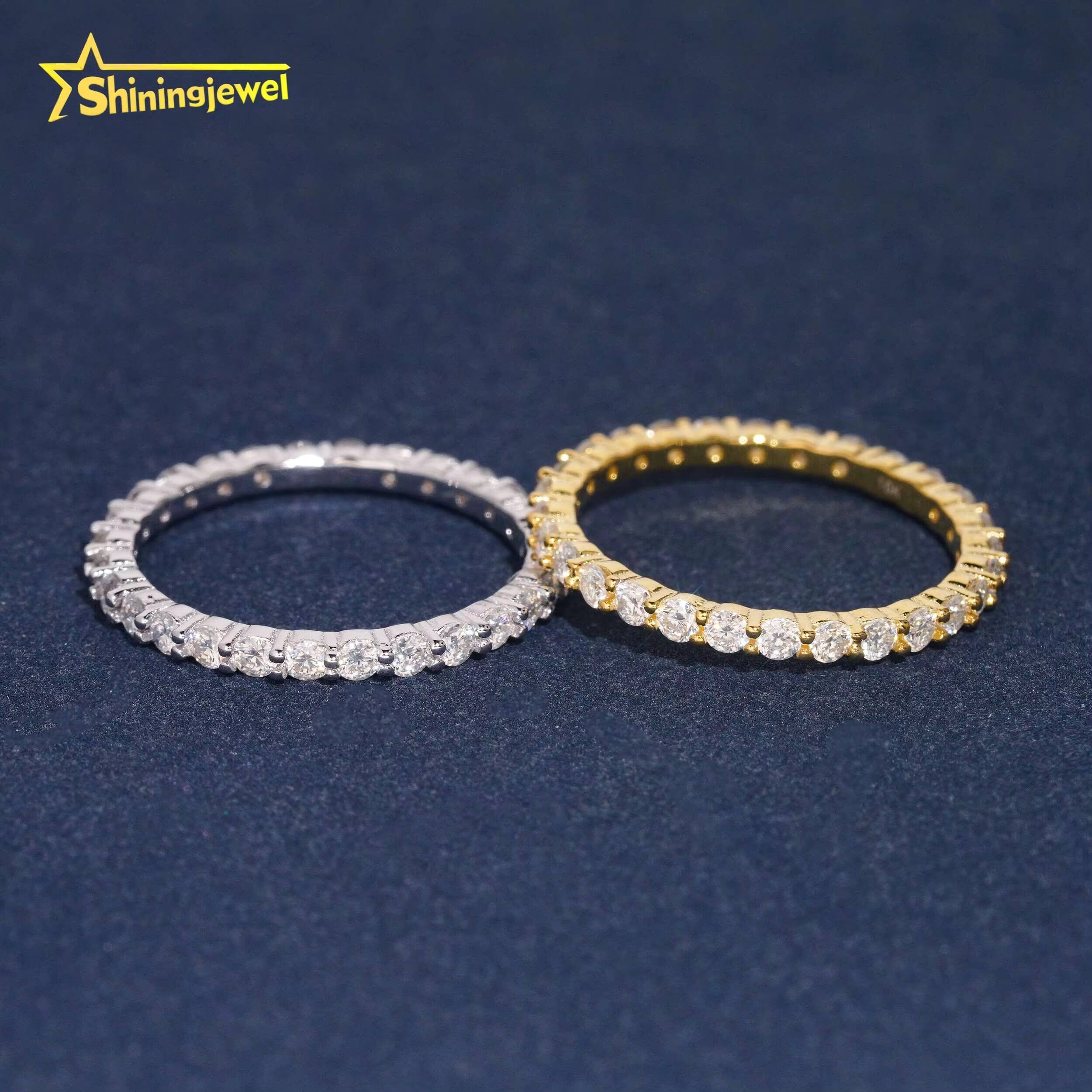 Hip Hop Jewelry 2mm Moissanite Diamond 925 Silver Eternity Ring Iced Out Rings Pass Diamond Tester Moissanite Ring Hip Hop