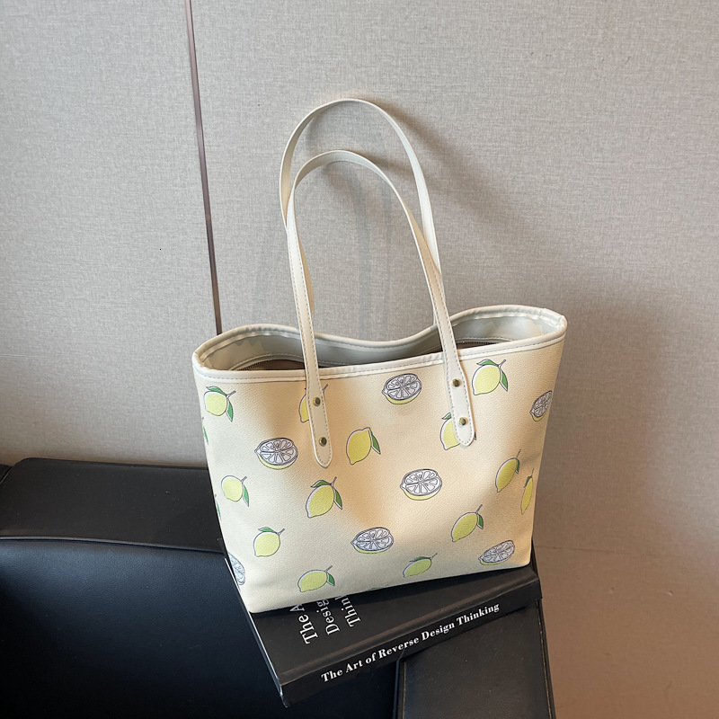 Luxury Brand Designer Bag 2025 New Cherry Print Tote Bag PU Single Shoulder Crossbody Large Capacity Bag Summer Fashion Versatile Commuter Bag