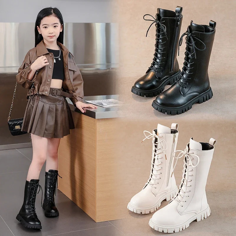 Elegant Zipper Baby Girl Fashion Boots Autumn Winter Warm Thick Sole Round Casual Lace Up Comfortable Childrens Midsole Boots 251017