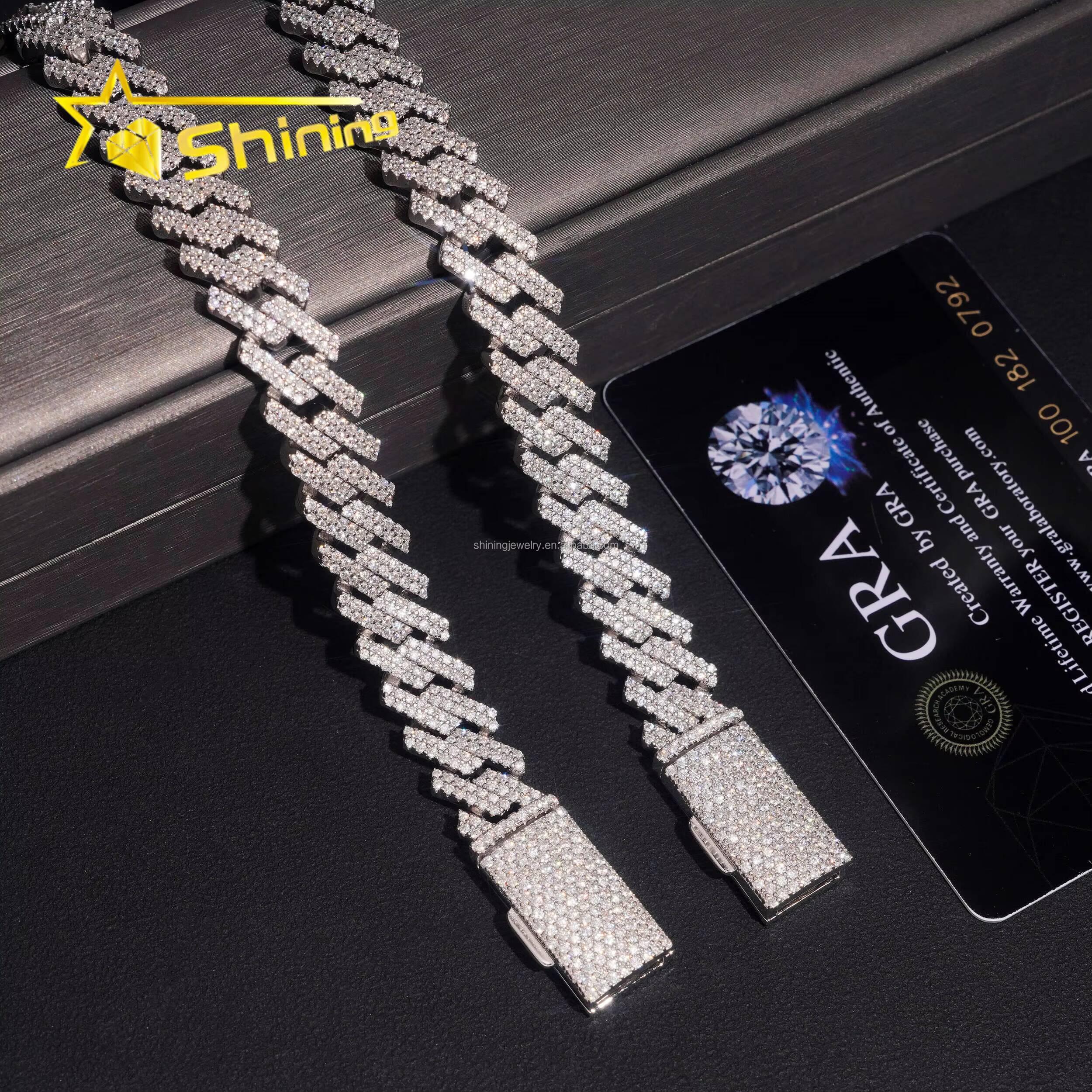 Hot Selling Drop Shipping New Arrivals Hip Hop 12mm 2Row Stone VVS1 Moissanite Diamond Iced Out S925 Silver Miami Cuban Bracelet