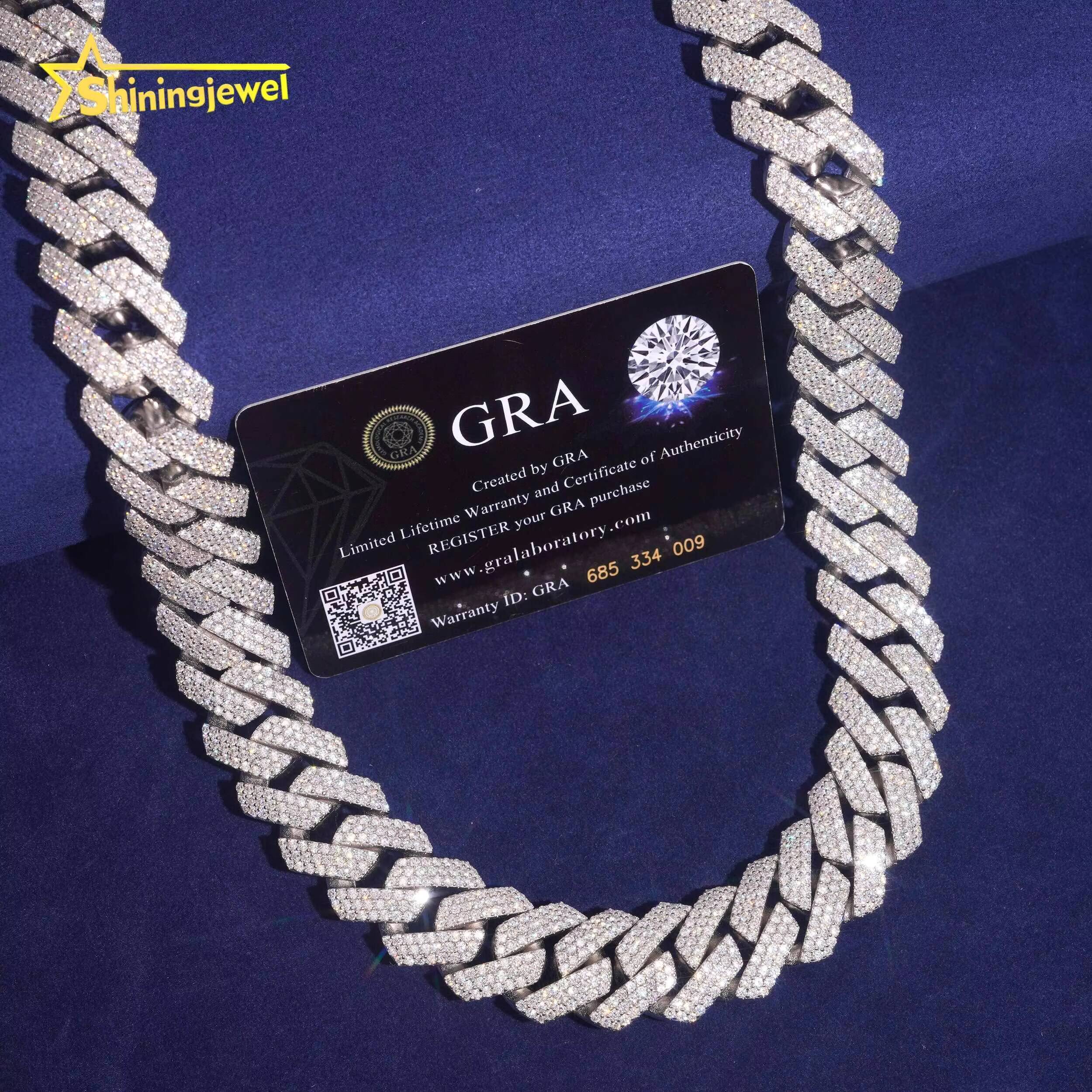 Hip Hop Necklace 20mm 3rows Cuban Link Chain S925 Gold Plated Pass Diamond Test VVS Moissanite Diamond Iced Out Cuban Necklace