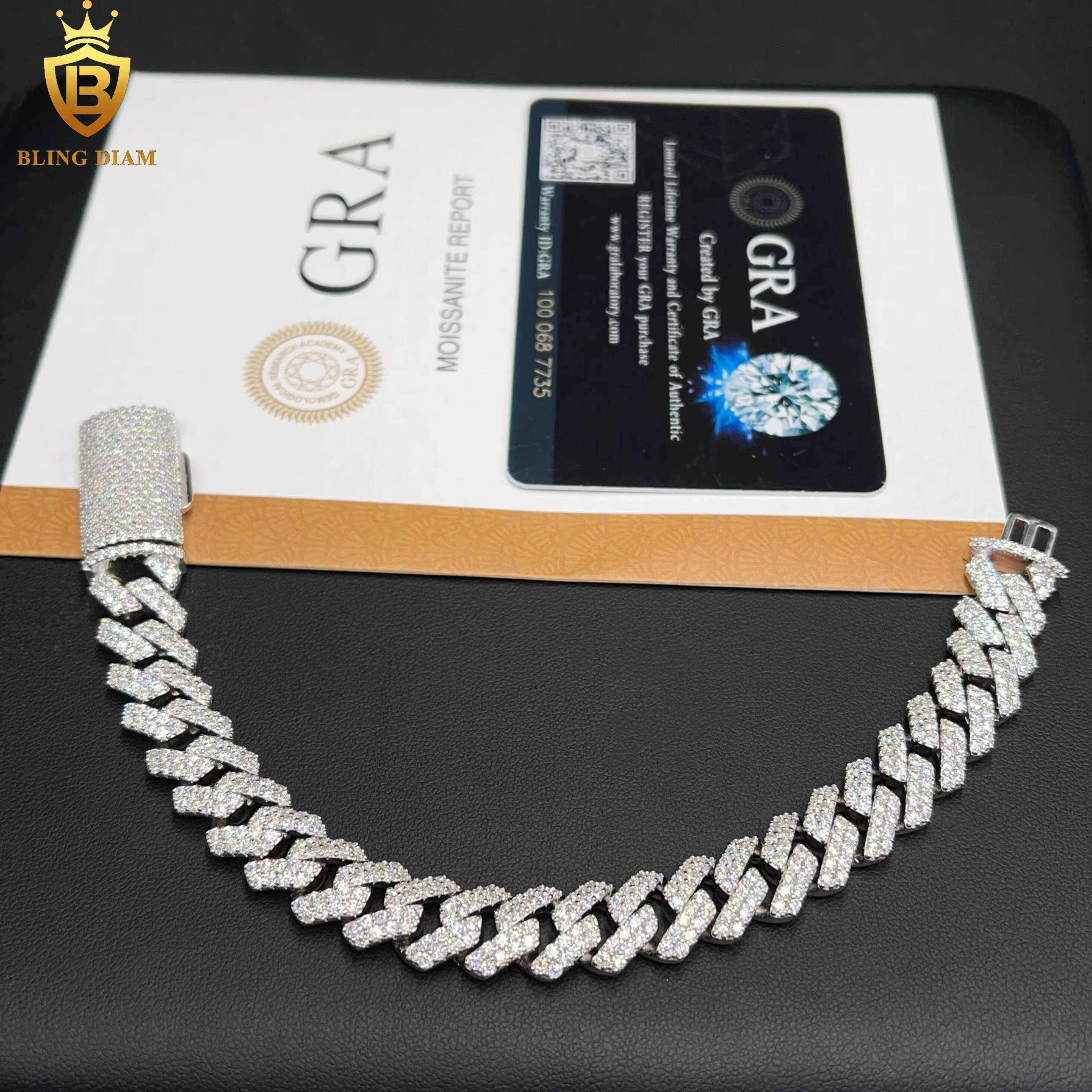 12 mm Hip Hop Rapper Jewelry 2 Rows Iced Out High Quality Miami Cuban Link Chain Vvs Moissanite 925 Silver for Men Necklace