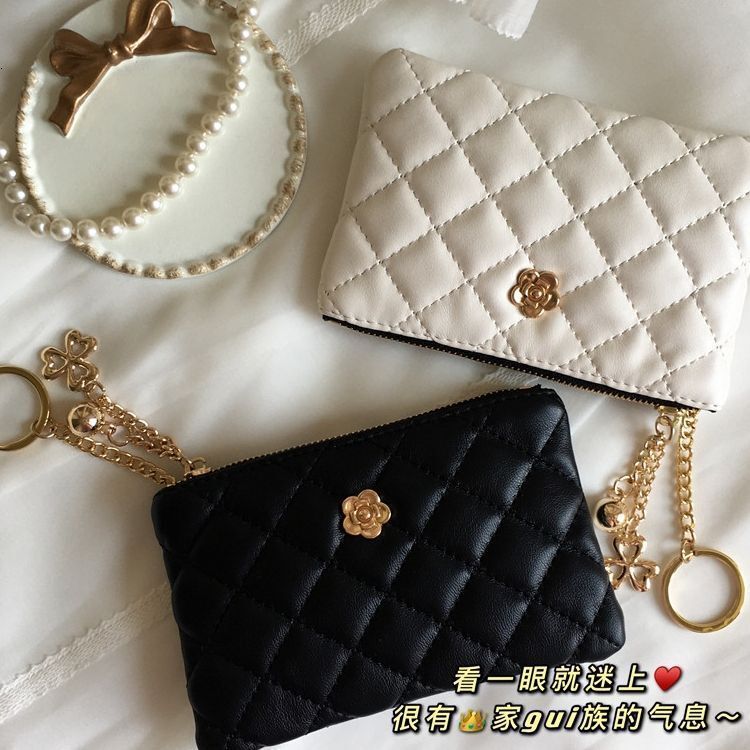 Luxury Brand Designer Bag Camellia Diamond Small Style Women's Student Portable Card Holder Keychain Earphone Storage Bag Compact Coin Purse