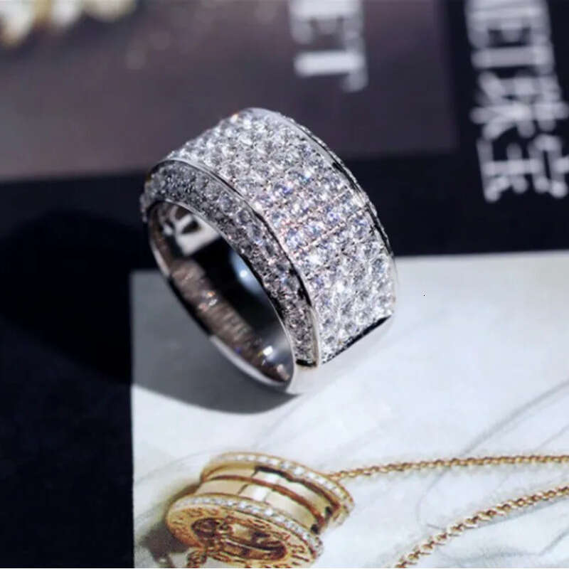 Size 8-12 Rulalei Brand Tycoon Wedding Rings Sparkling Jewelry Sterling Sier Pave White Moissanite Dia Party Eternity Engagement Ring For Men Gift