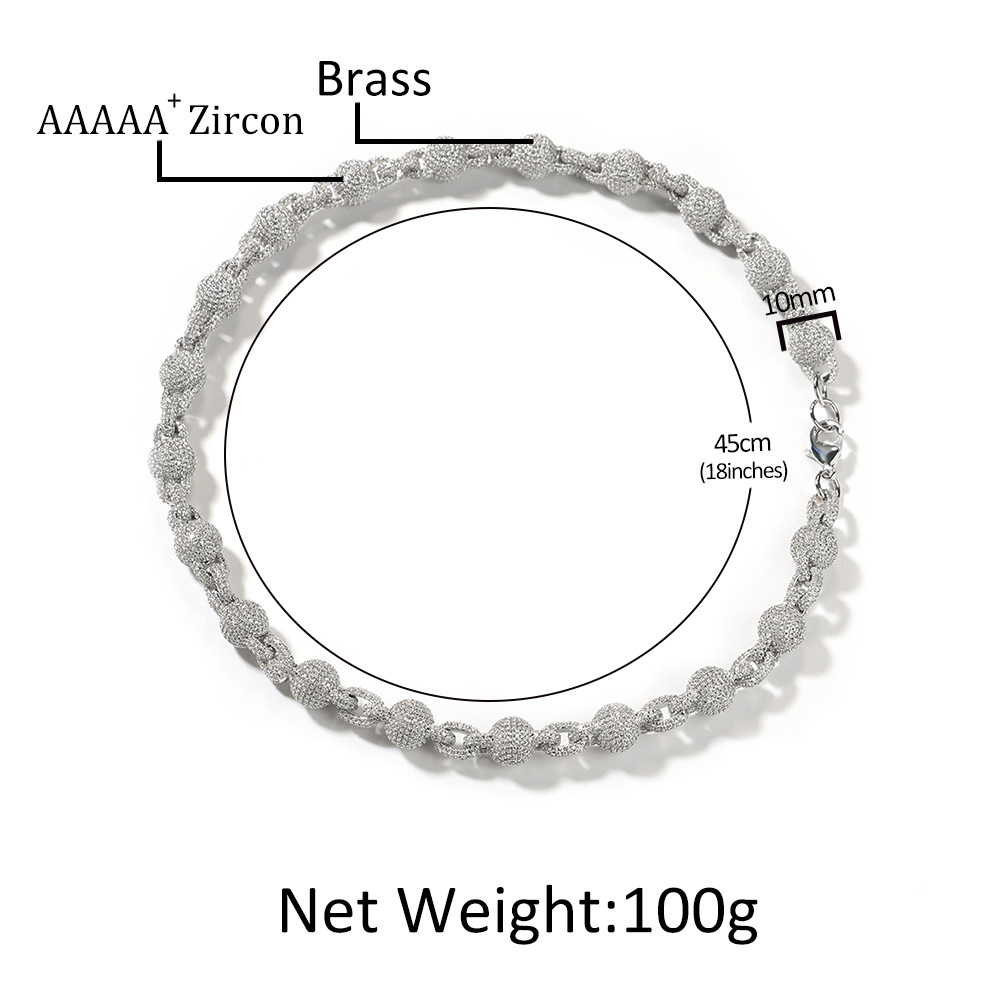 10mm Hip Hop Bubble Ball Cuban Link Chain Necklace Bracelet 18k Real Gold Plated 5A Zircon Mens Jewelry