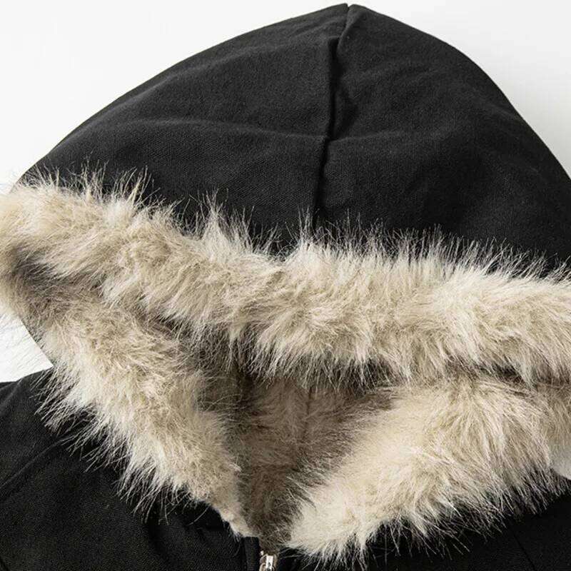 Men's Retro Camouflage Fleece-Lined Faux Fur Collar Autumn & Winter Loose Fit Sports Hooded Parka Cotton-Padded Jacket