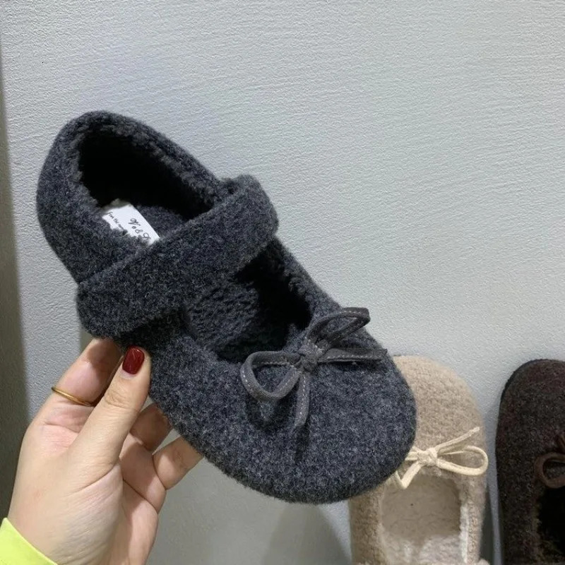 Elegant Plush Loafers Womens Shearling Ballet Flats Strap Warm Rabbit Fur Lined Crystal Buckle Mary Jane Flat Shoes 251013