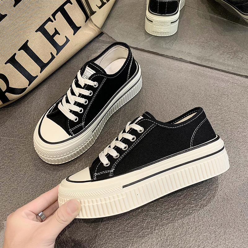 Women's Thick Bottom Canvas Shoes Spring New Style Casual Sports Platform Sneakers Versatile Flatform White Casual Board Shoes Women's Canva