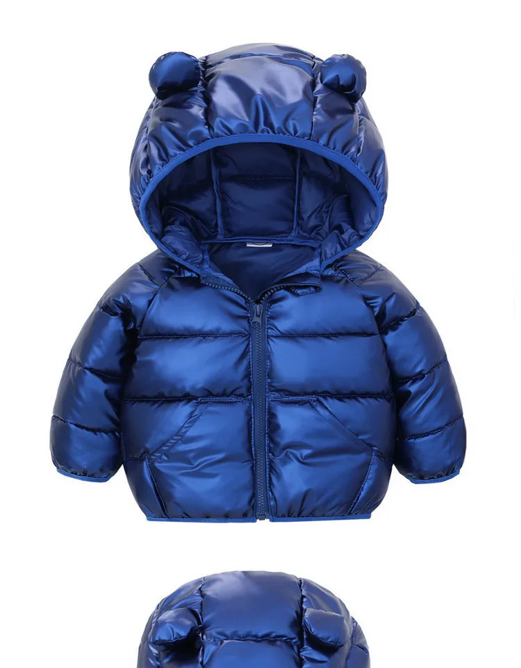Winter Boys Girls Warm Down Coats Fashionable Casual Solid Color Shiny Ear Hooded Padded Jacket for Little Kids 251017