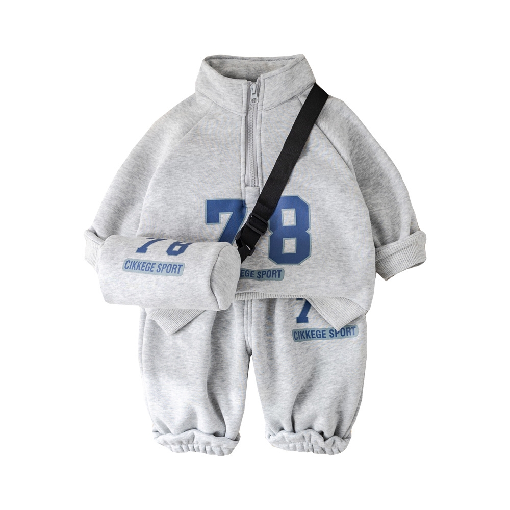 Boys' Winter Set Casual New Style 2025 Autumn/Winter Children's Clothing Half Zipper Sports Hoodie Two Piece Set free shipping
