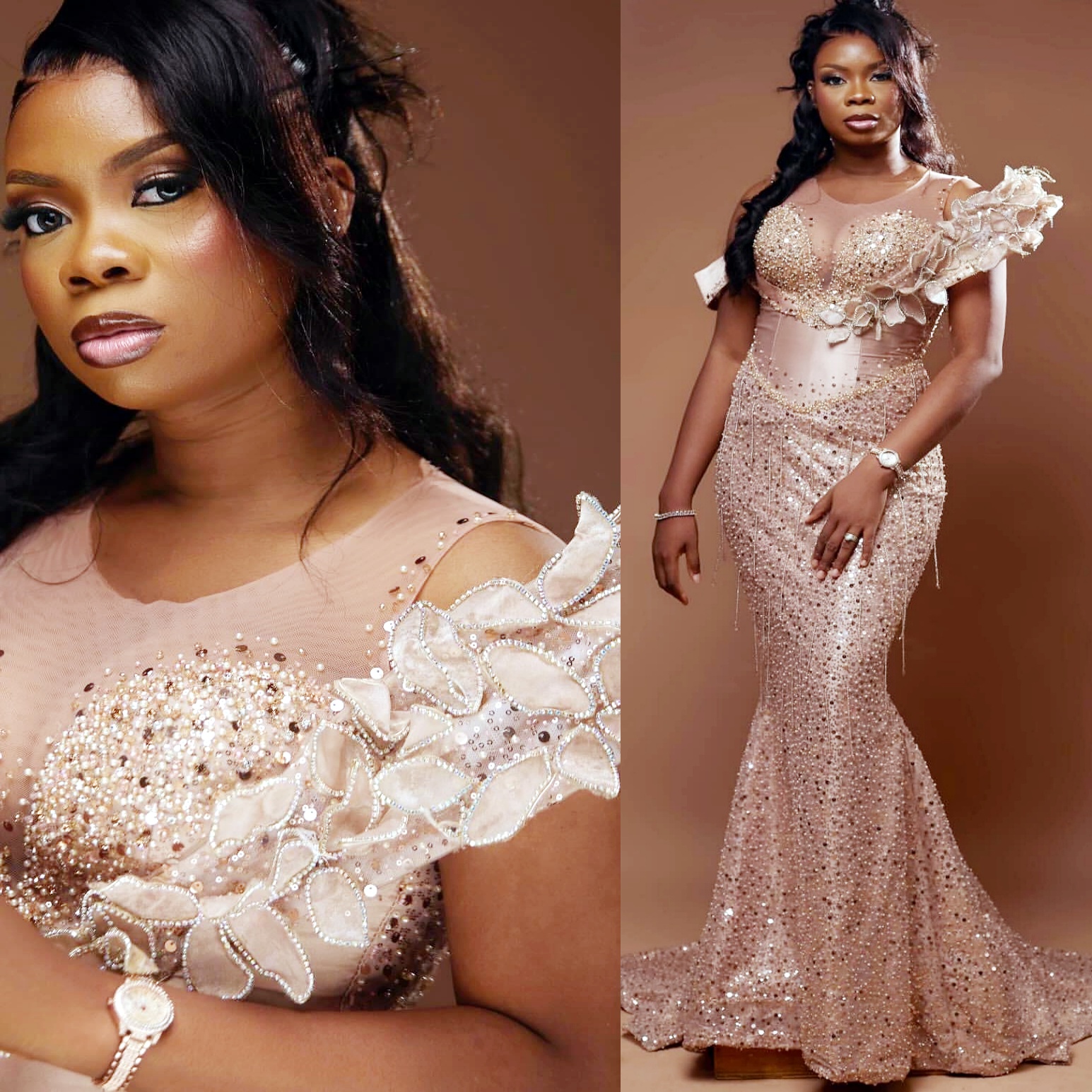 Champagne Mermaid Prom Dresses 2025 Beaded Florals Sequined Sparkly Evening Formal Party Second Birthday Engagement Gowns Plus Size Dress For Special 