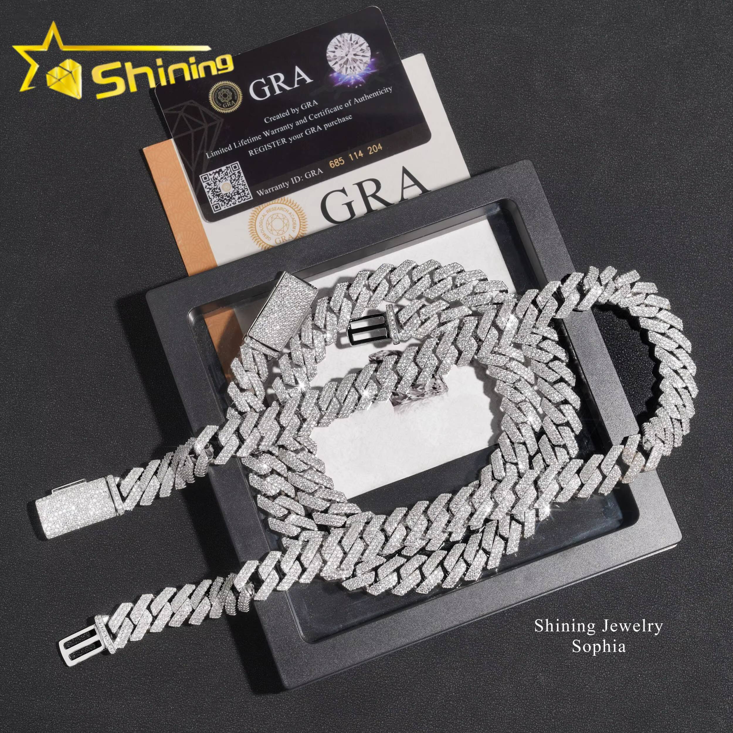 Wholesale Price 14MM 3Rows Iced Out Hip Hop Fashion Design Rapper Men Jewelry Moissanite Diamond Miami Cuban Link Chain