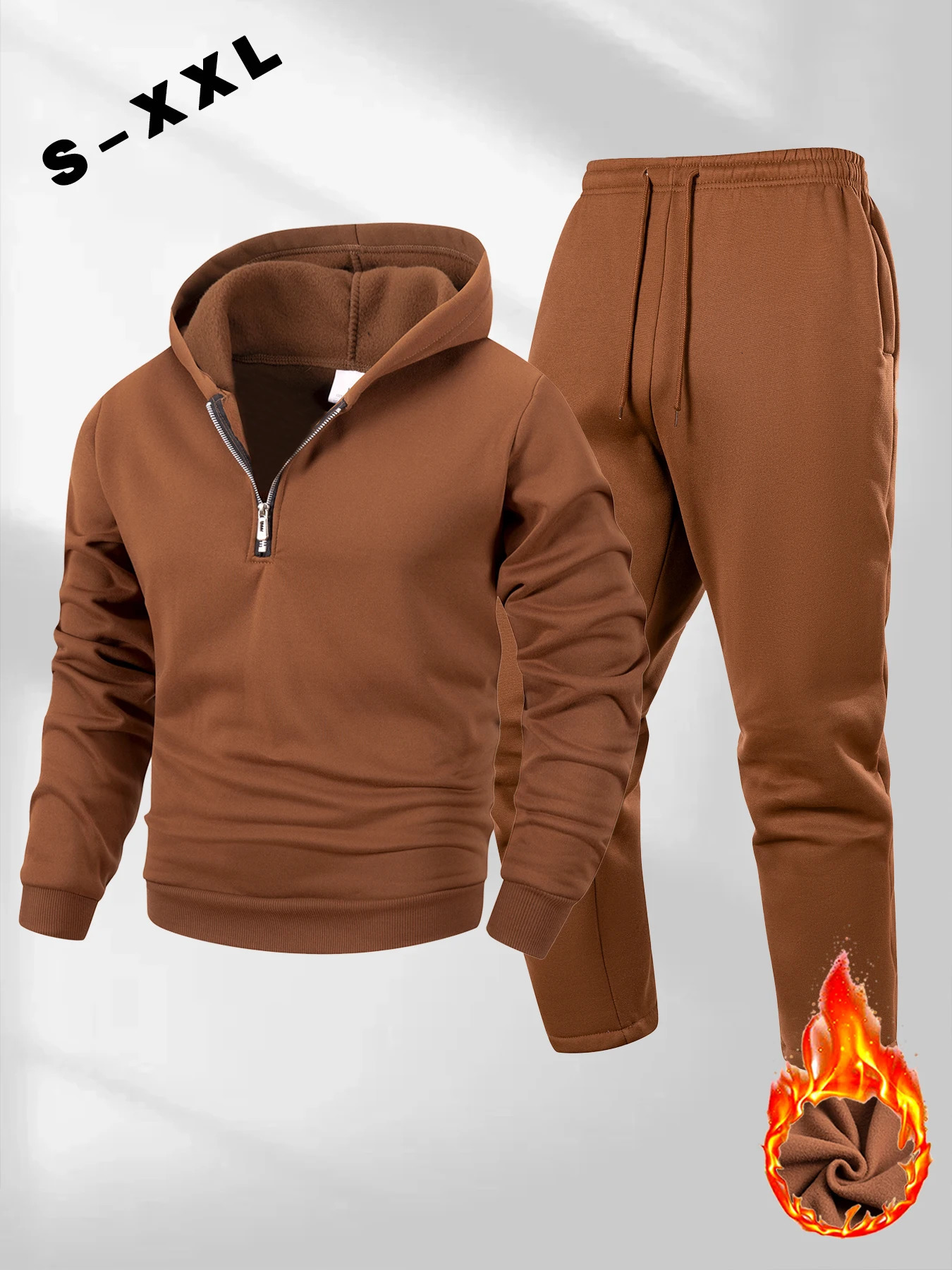 Mens Tracksuit Half Zipper Hoodie Trousers 2piece Set Autumn Winter Casual Sportswear Solid Color Daily Sweatshirt Pants 251016