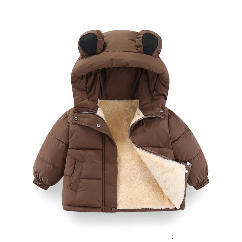 Winter Girls Jacket Solid Color Lamb Wool Lining Thick Warm Hooded Coat For 28 Years Boys Cotton Down Zipper Outwear 251017