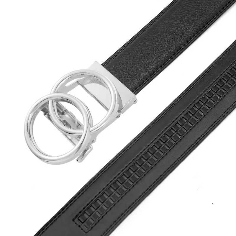 2025 Double Ring Automatic Buckle Belt Mens Leather Belt Cowhide Fashionable and Simple Belt Gold and Silver Alloy Buckle Belt W251018