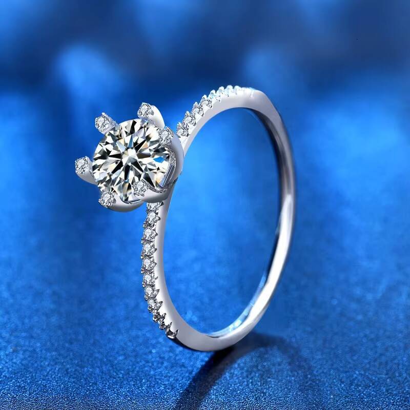 Fashion Jewelry Lab Grown Diamond Ring 1ct Moissanite Ring for Engagement Wedding Girlfriend