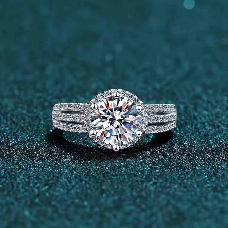 Fine Jewelry Wedding Band Eternal Engagement 2CT 3CT Round Cut VVS Moissanite Ring Rhodium Plated 925 Sterling Silver for Women
