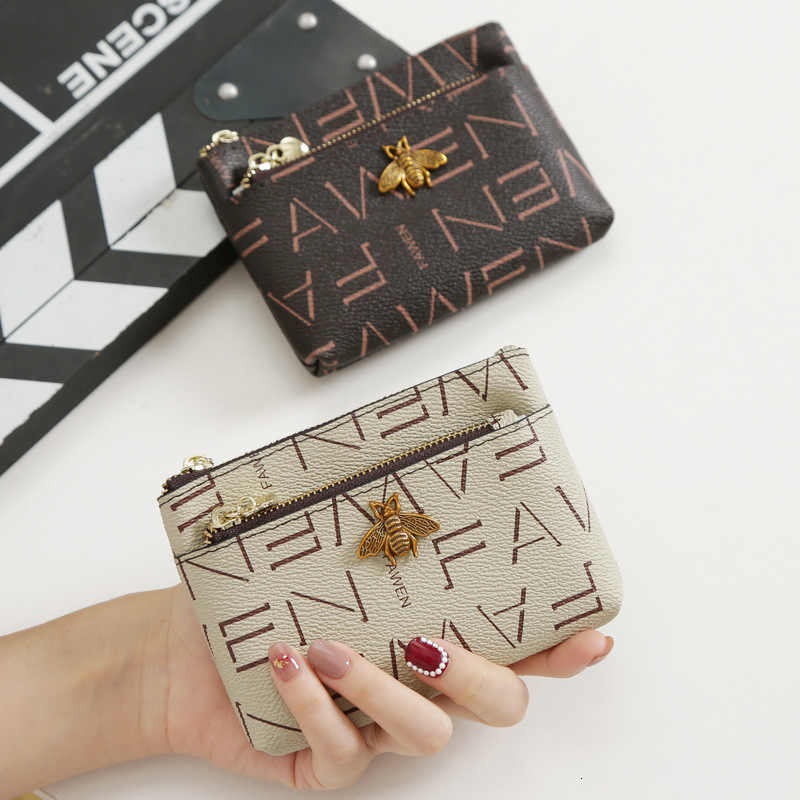 Luxury Brand Designer Bag Fashion Little Bee Double Zipper Coin Purse, Storable Printed Zipper Small Card Holder, Multifunctional Large Capacity
