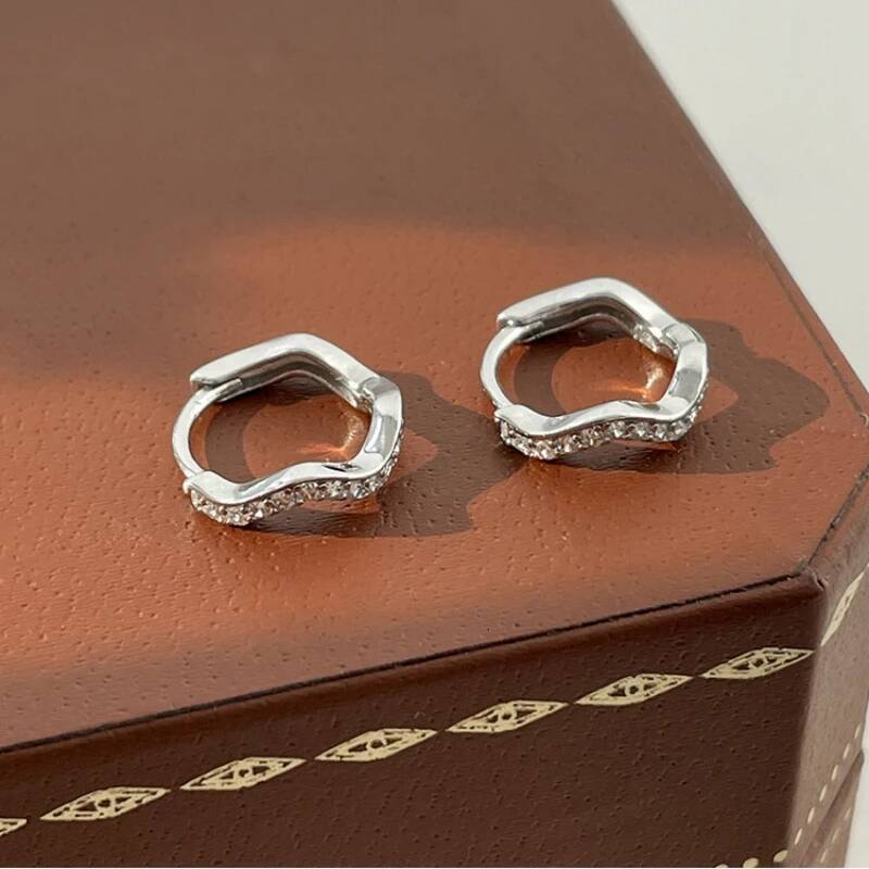 Diamond earrings Stainless Steel Minimal Wave Hoop Earrings Crystal Zirconia Small Ear Rings for Women Jewelry free shipping