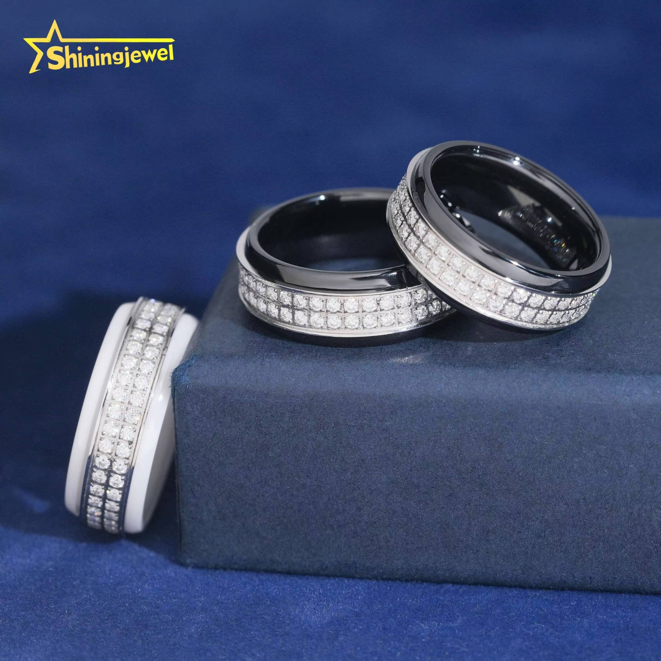 Hip Hop Men Rings Moissanite Diamond Rings Ceramic Iced Out Moissanite Rings Pass Diamond Tester Rapper Jewelry
